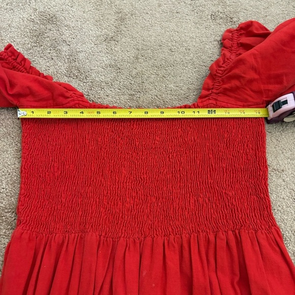 Kinga Csilla Red Smocked Puff Tie Sleeve Maxi Dress Women’s US Size 6 Holiday - Picture 9 of 11